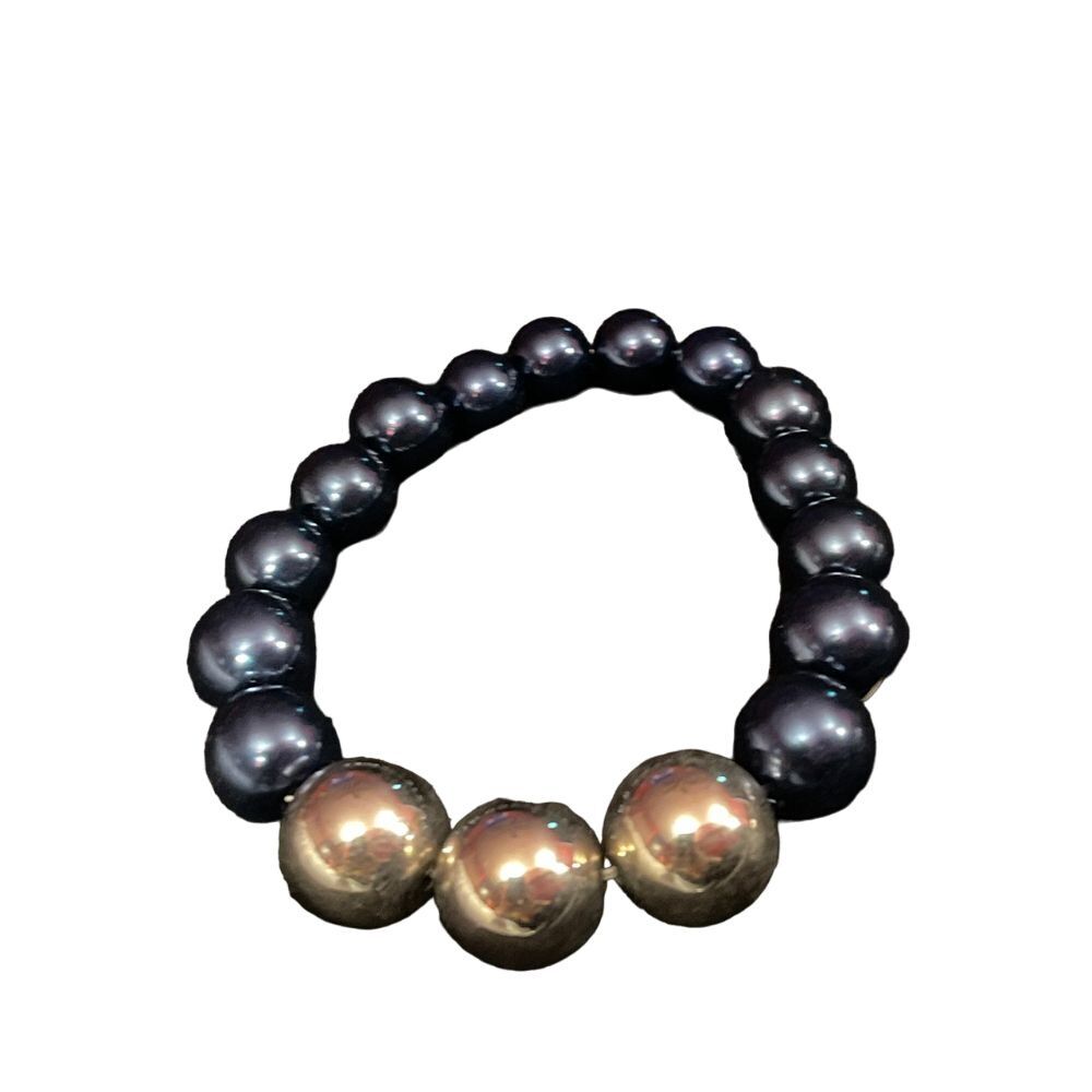 Elegant‎ Black and Gold Pearl Stretch Bracelet Formal Jewelry Accessory R-42